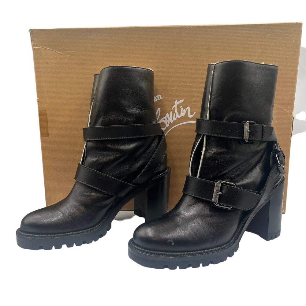 Christian Louboutin Moto Biker Ankle Boots Viyonce 70 Heeled Shearling Lined 38